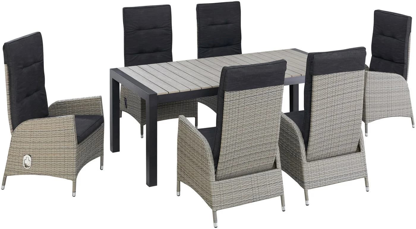 KONIFERA Garten-Essgruppe Alva 7-tlg. Schwarz/Natur Aluminium Polyrattan - Bild 4