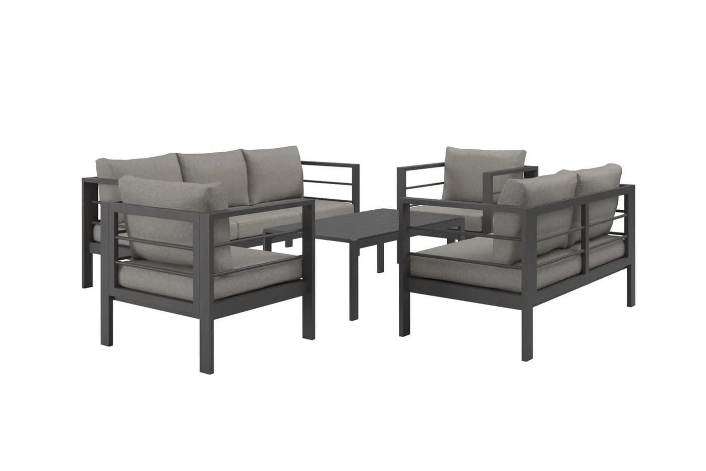 KONIFERA Gartenlounge-Set New Jersey 7-tlg. Schwarz/Grau Aluminium