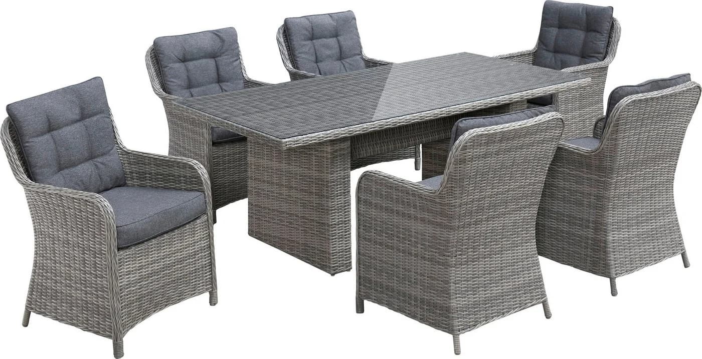 KONIFERA Garten-Essgruppe Menorca 19-tlg. Grau Polyrattan Aluminium