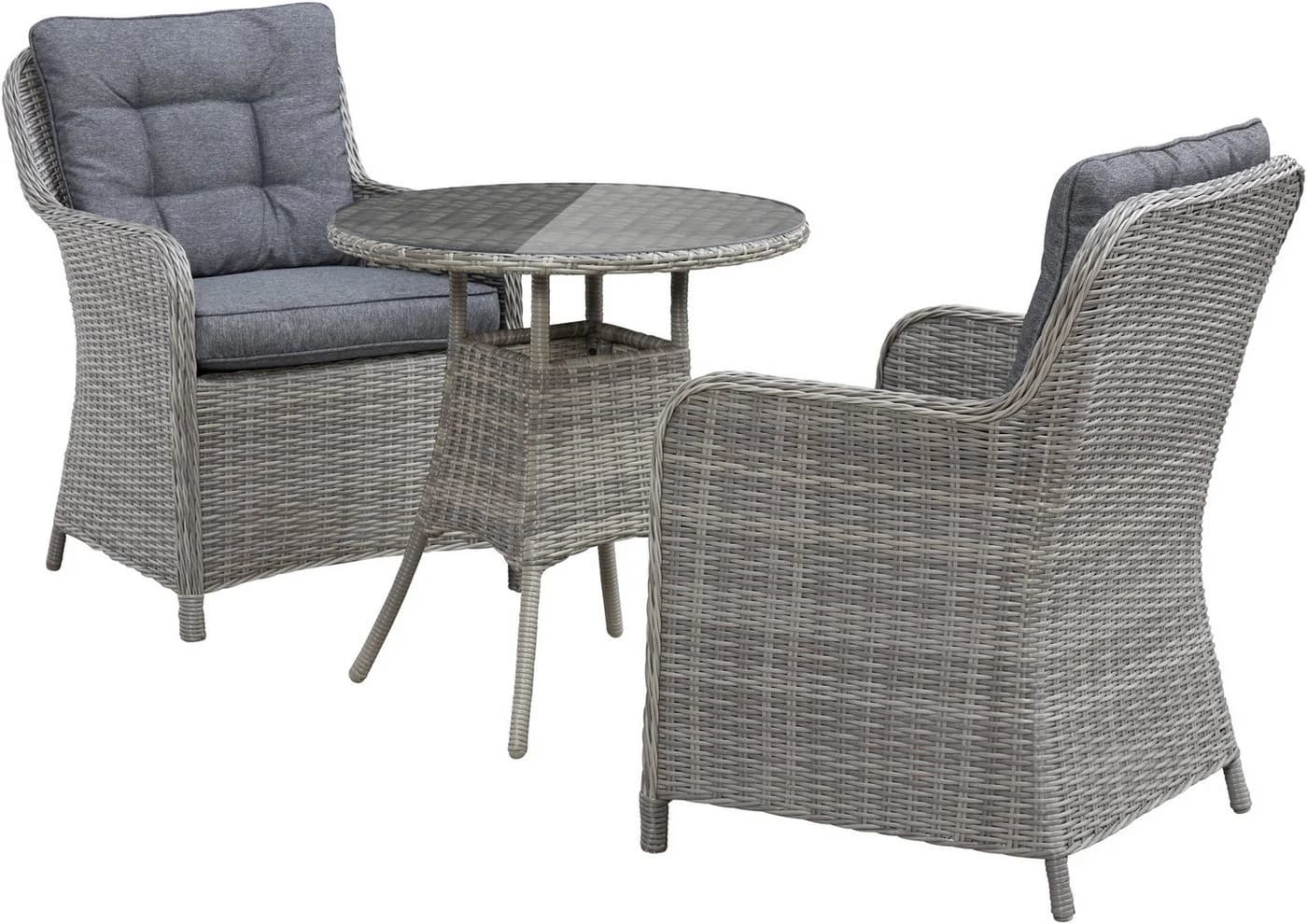 KONIFERA Garten-Essgruppe Menorca 3-tlg. Grau Aluminium Polyrattan