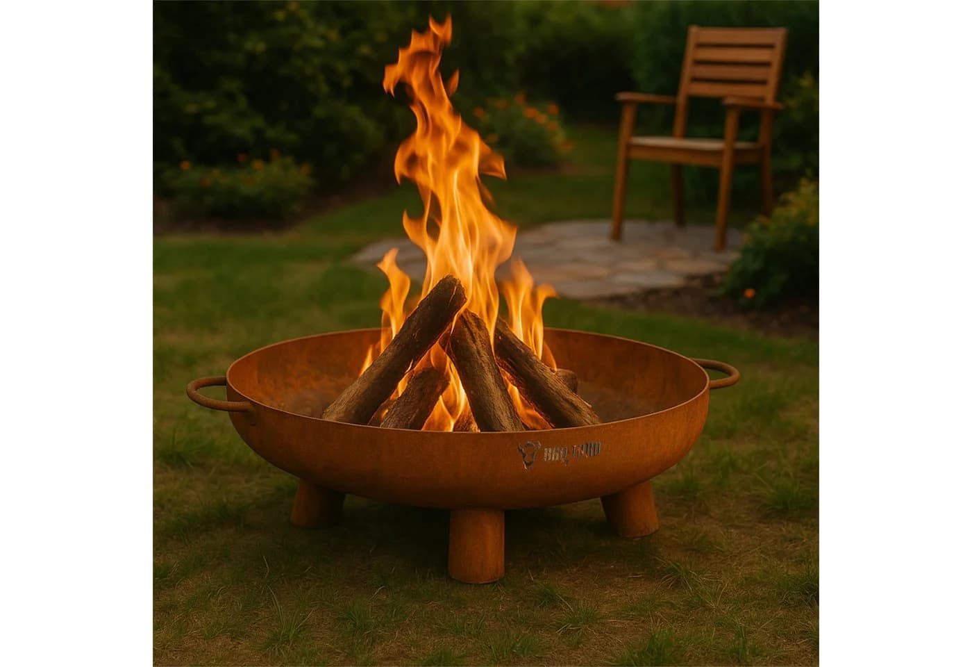 BBQ-Toro Feuerschale 60cm Stahl Rostoptik Dreibein Feuerstelle mit Griffen
