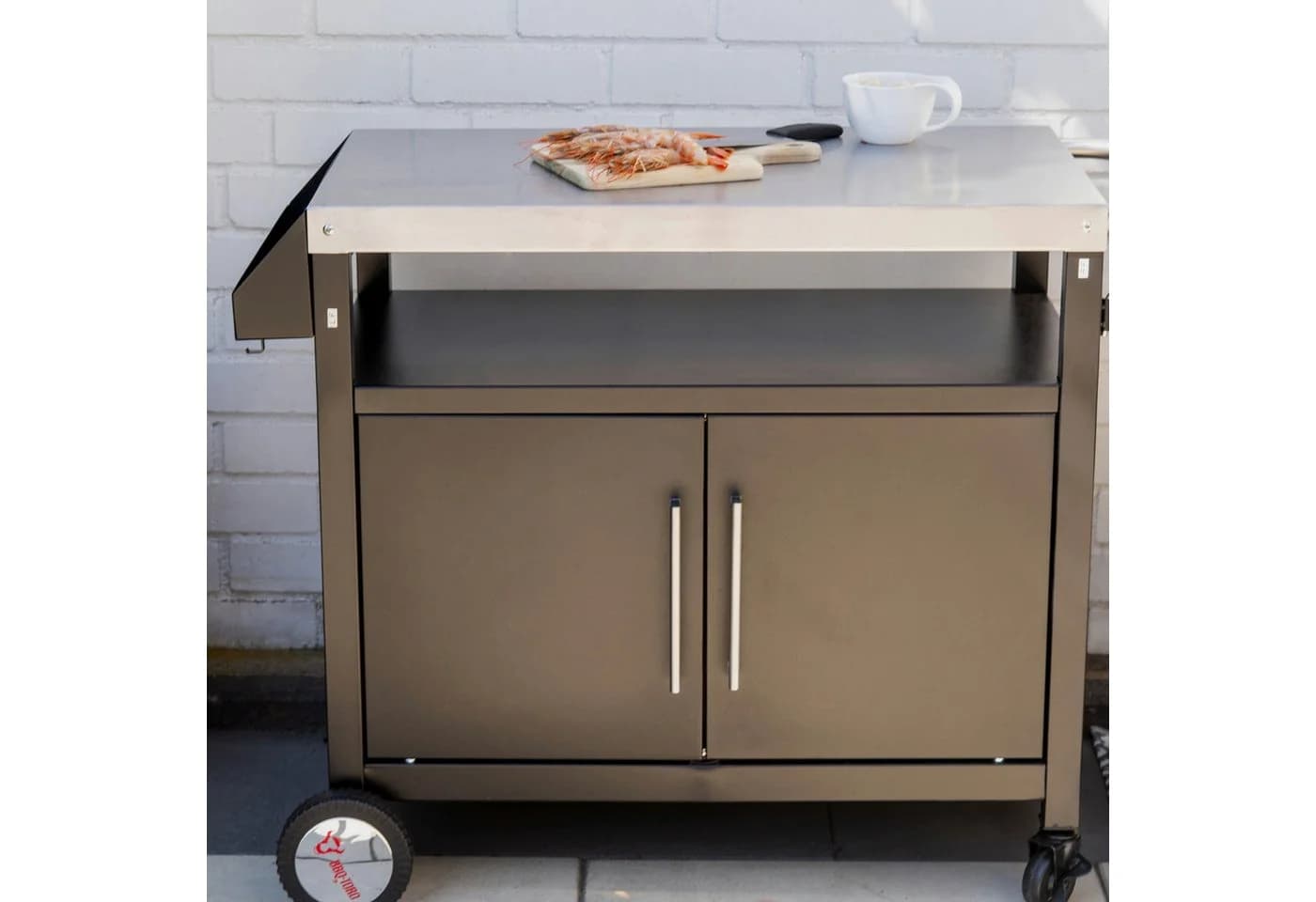 BBQ-Toro Grillwagen mit Arbeitsfläche und Stauraum Silber/Schwarz