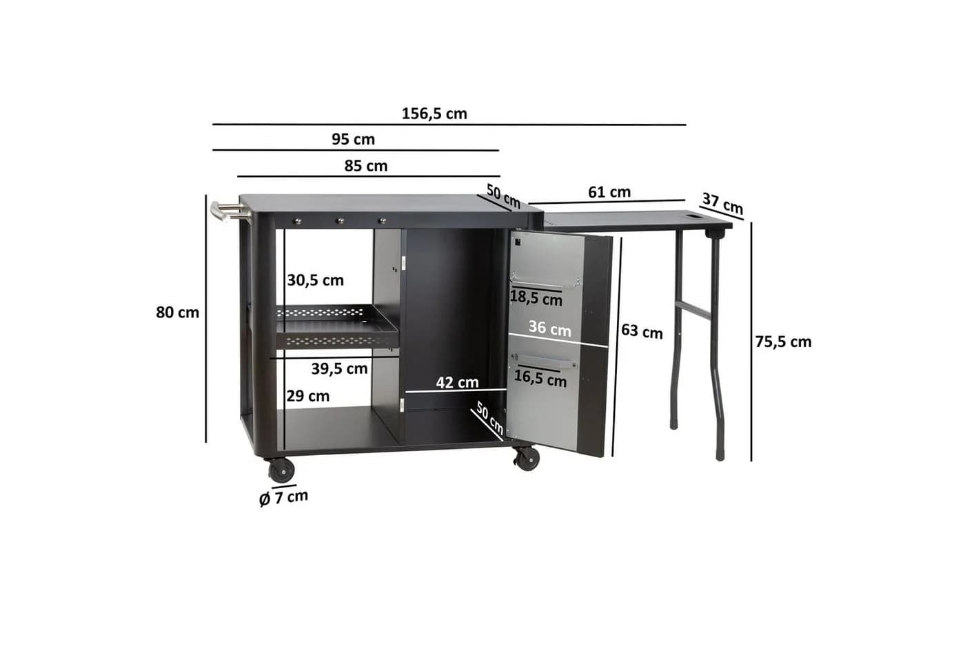BBQ-Toro Grillwagen 95x50x80cm Schwarz - Bild 4