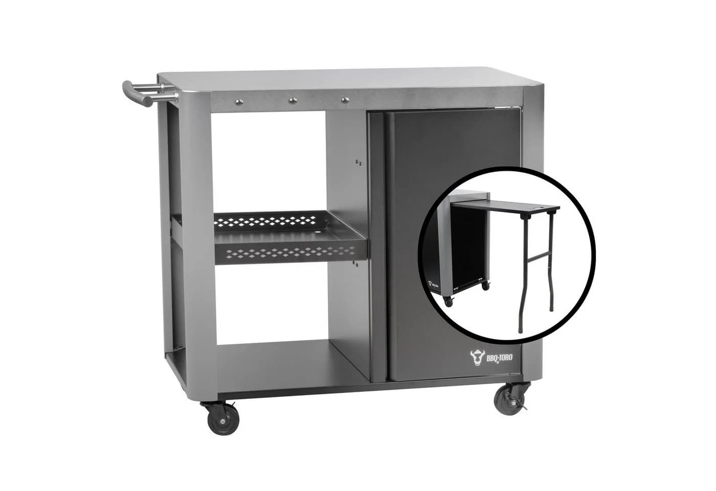 BBQ-Toro Grillwagen Silber mit Klapptisch und Stauraum - Bild 2