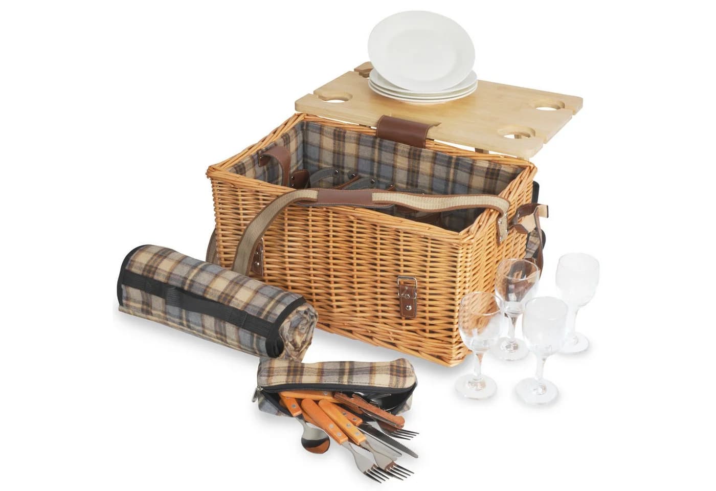 CampFeuer Picknickkorb 4 Personen 25-teilig Weidenkorb mit Geschirr-Set - Bild 2