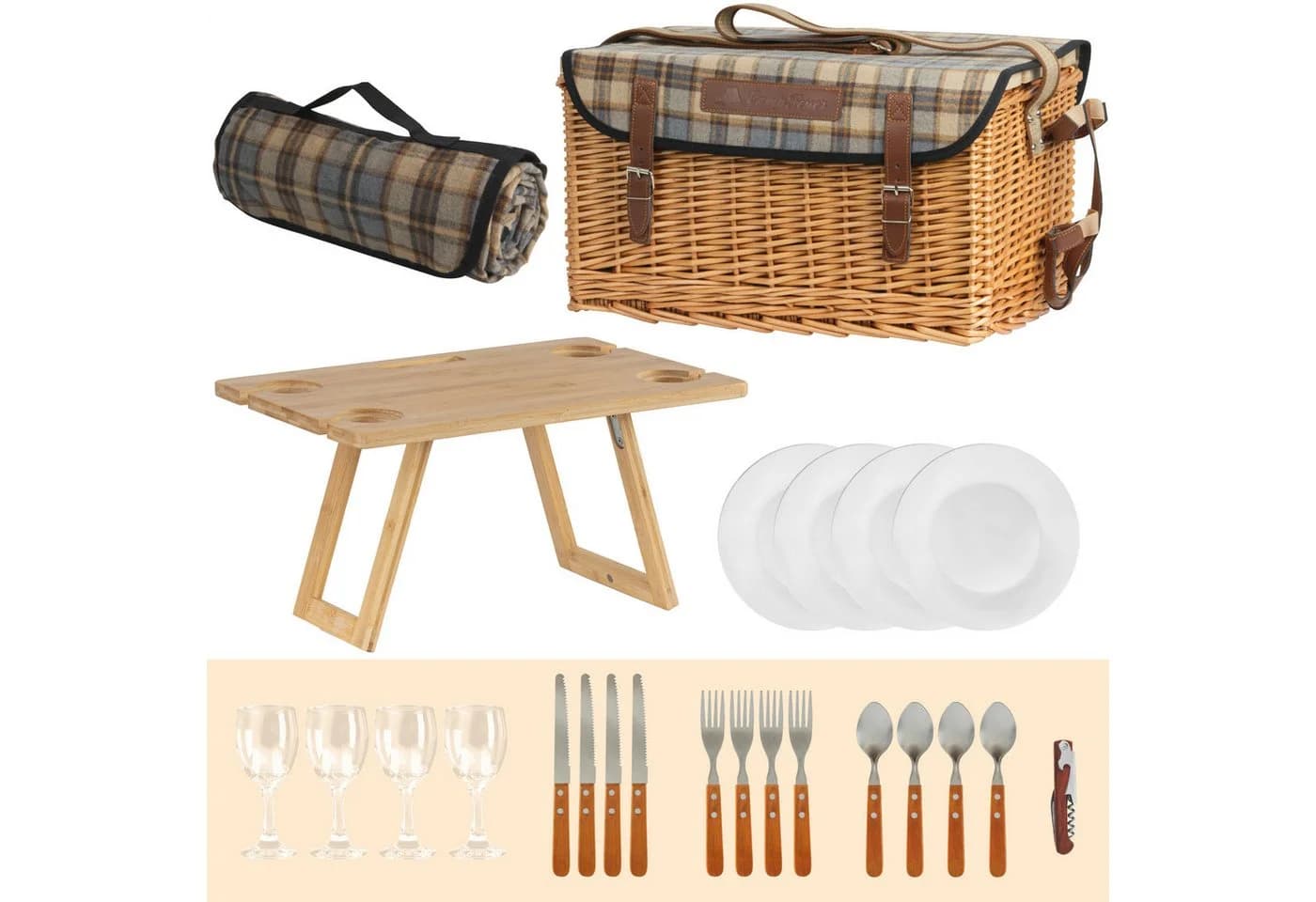 CampFeuer Picknickkorb 4 Personen 25-teilig Weidenkorb mit Geschirr-Set - Bild 3