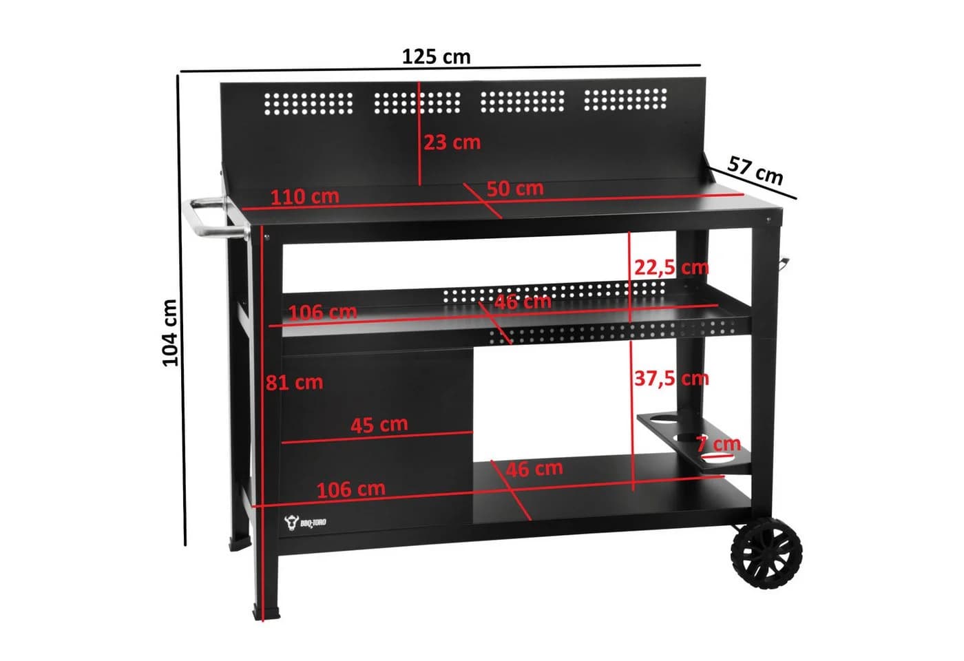BBQ-Toro Grillwagen mit Windschutz und Rädern Schwarz - Bild 3
