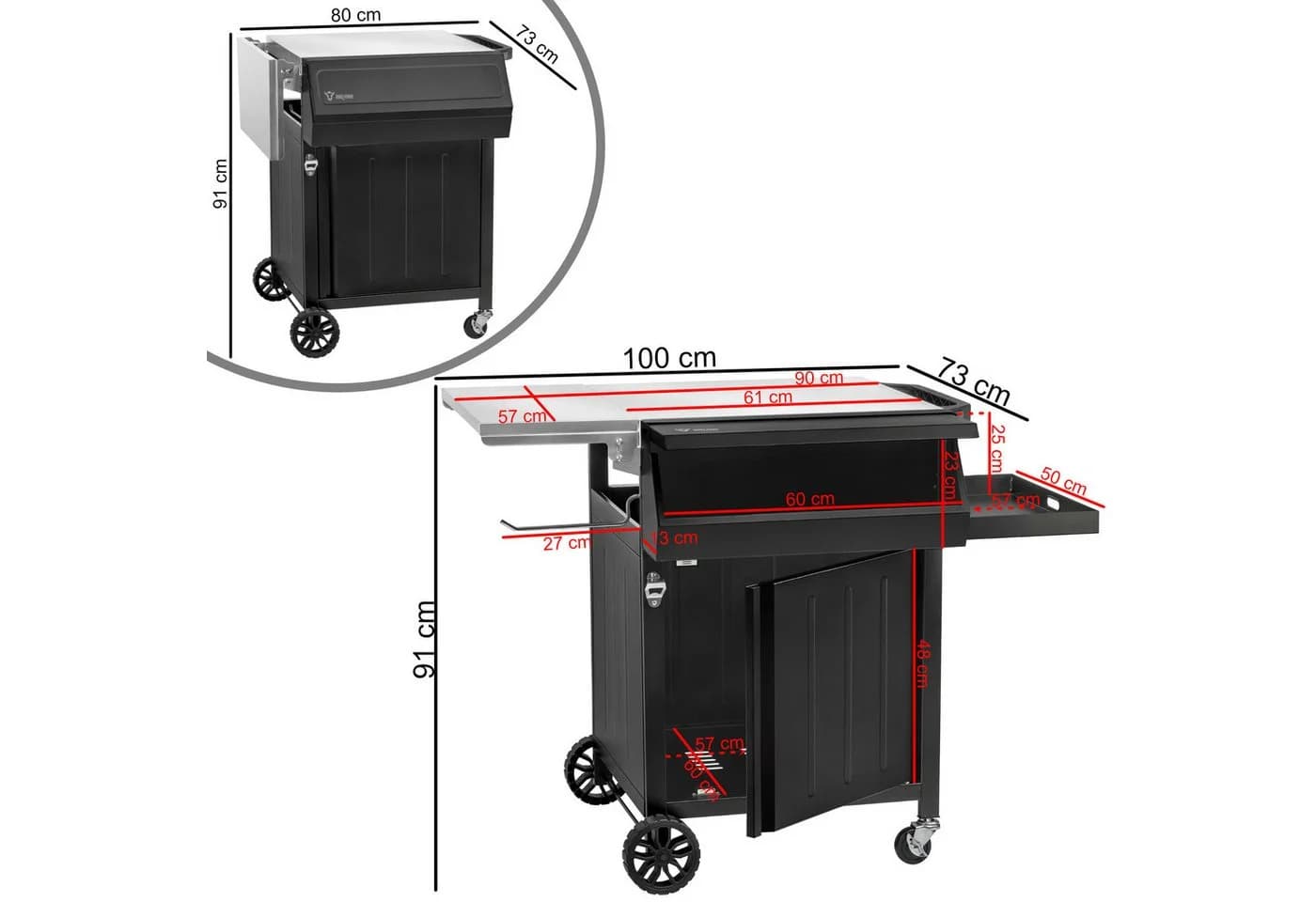 BBQ-Toro Grillwagen 100x73x91 cm Schwarz Grilltisch Beistelltisch