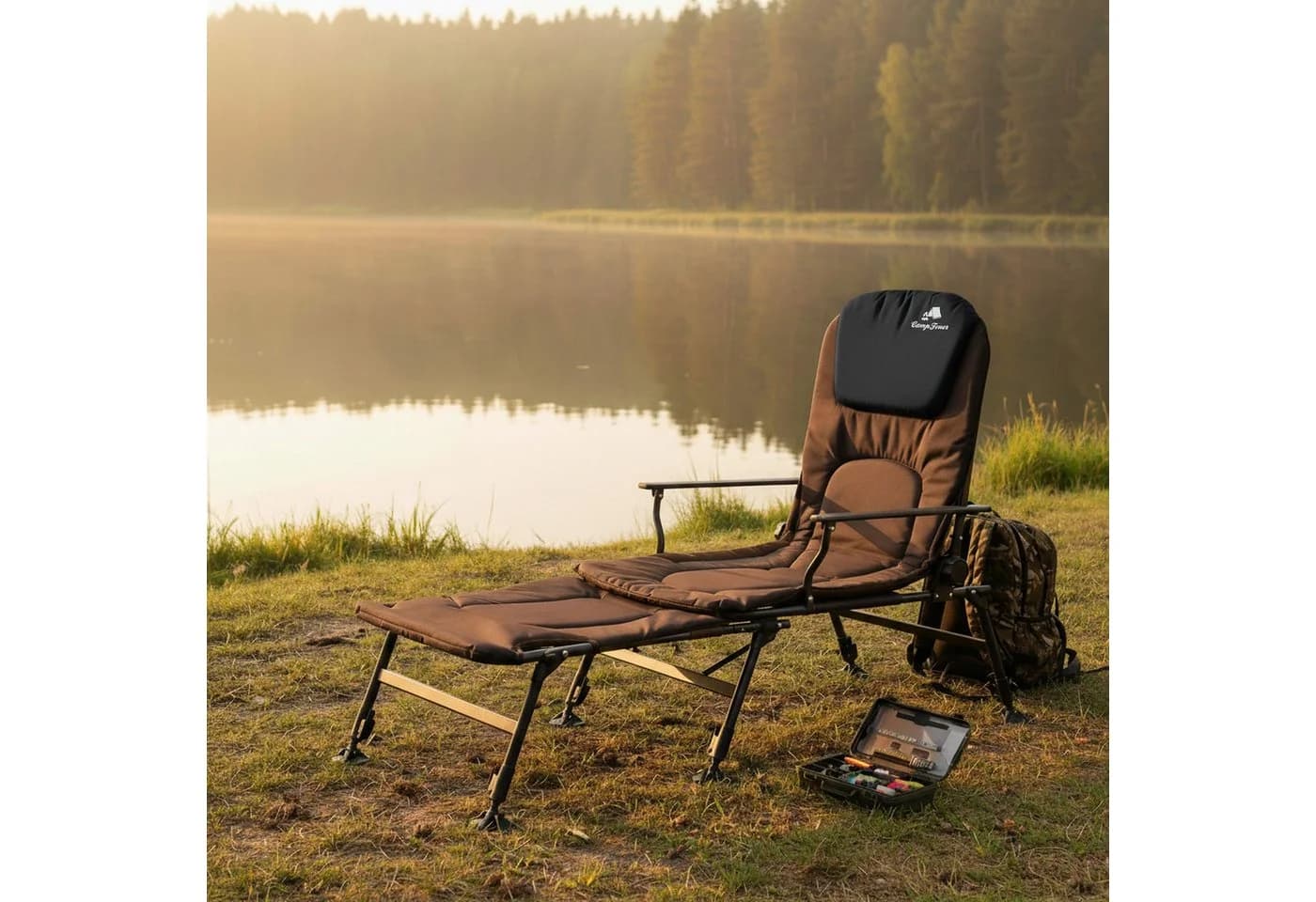 CampFeuer Angelstuhl 2in1 Braun/Schwarz Höhenverstellbar