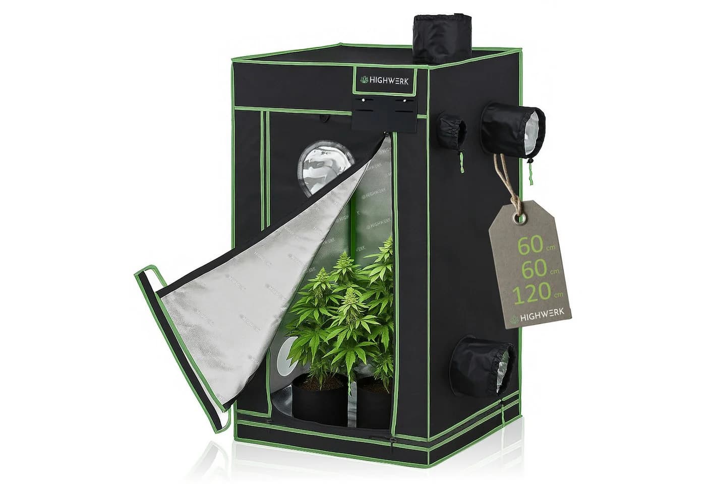 HIGHWERK Growzelt 60x60x120 Schwarz/Grün Lichtdicht - Bild 2