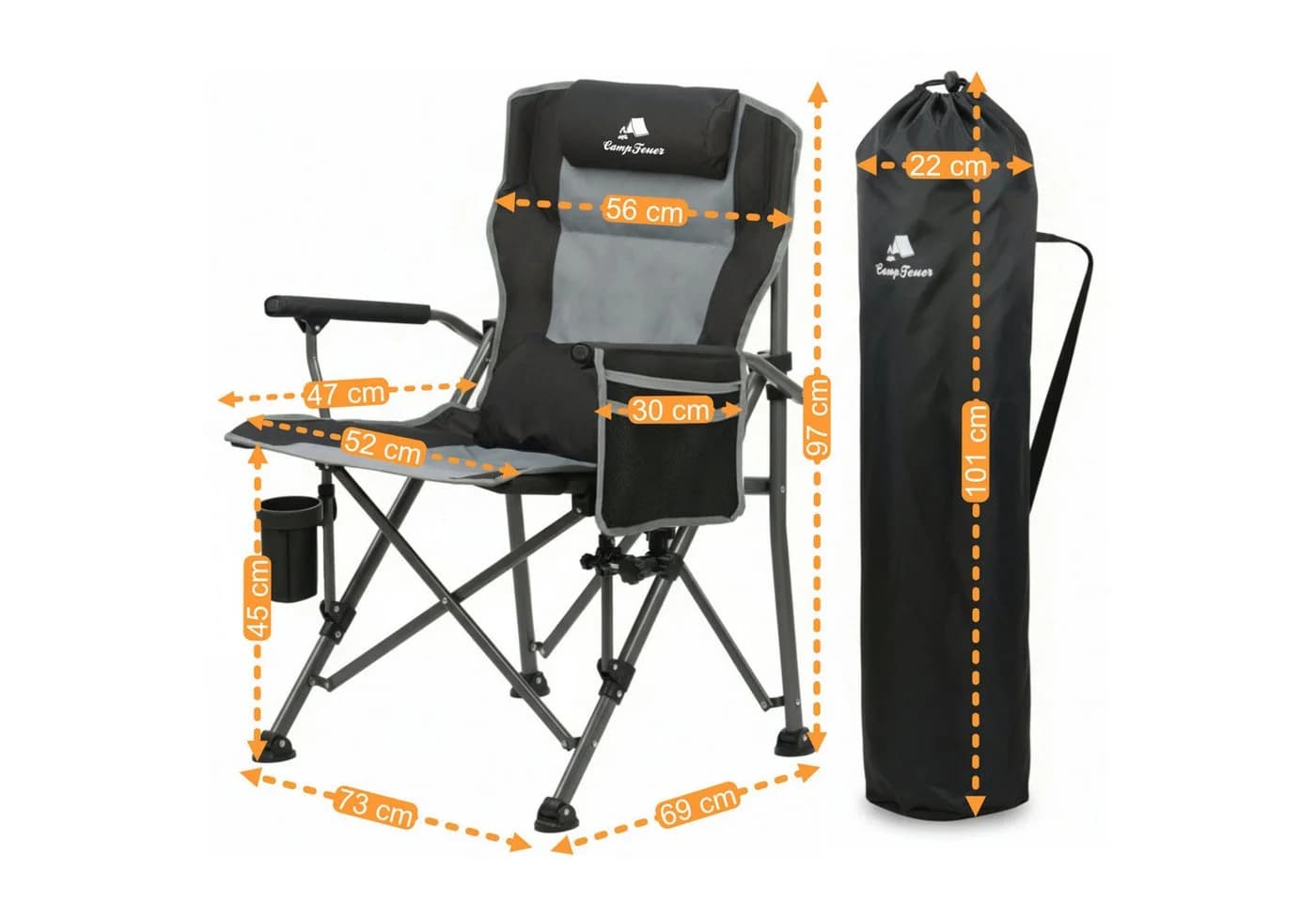 CampFeuer Angelstuhl mit Angelhalterung Grau/Schwarz Outdoor Campingstuhl