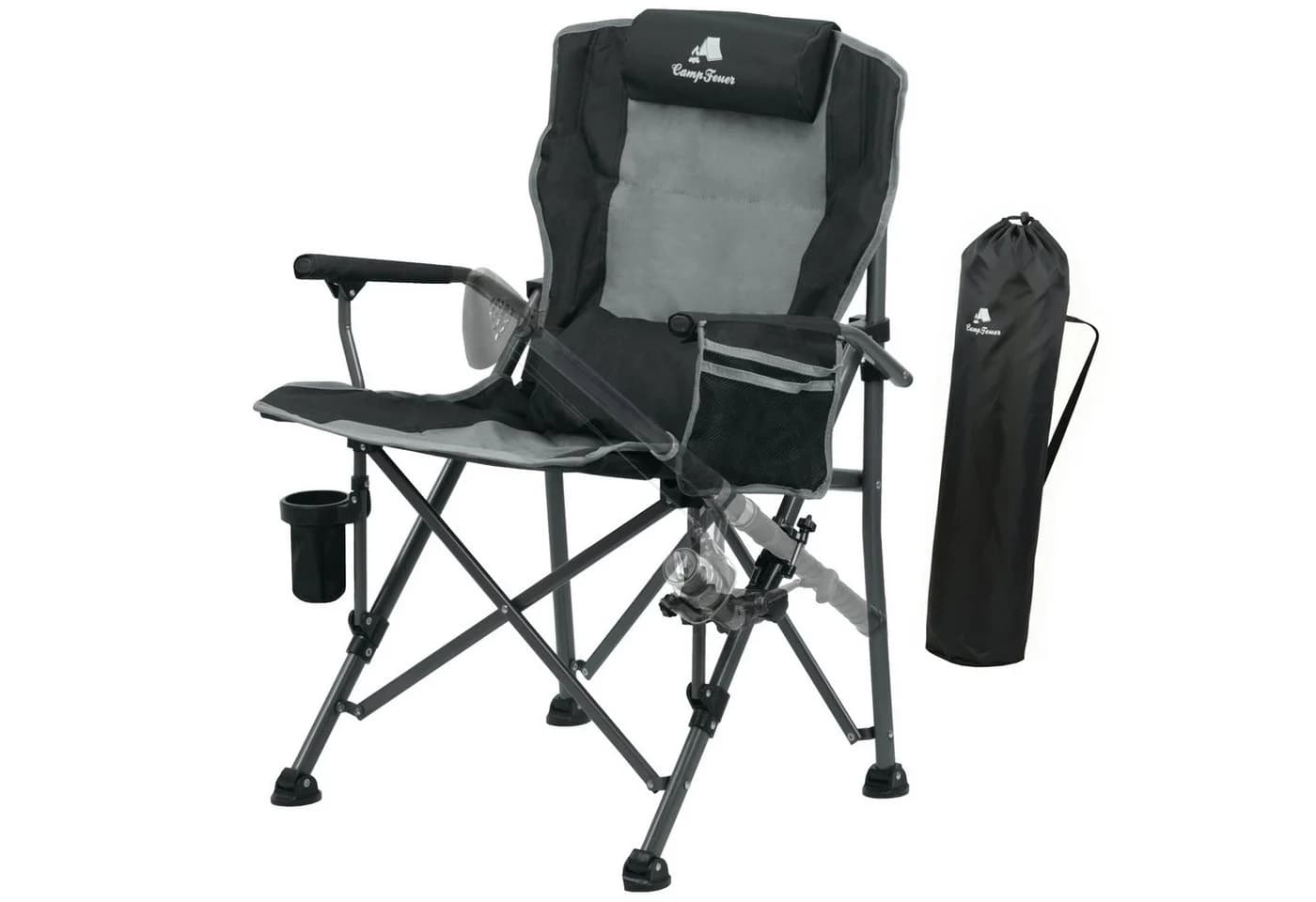 CampFeuer Angelstuhl mit Angelhalterung Grau/Schwarz Outdoor Campingstuhl - Bild 2