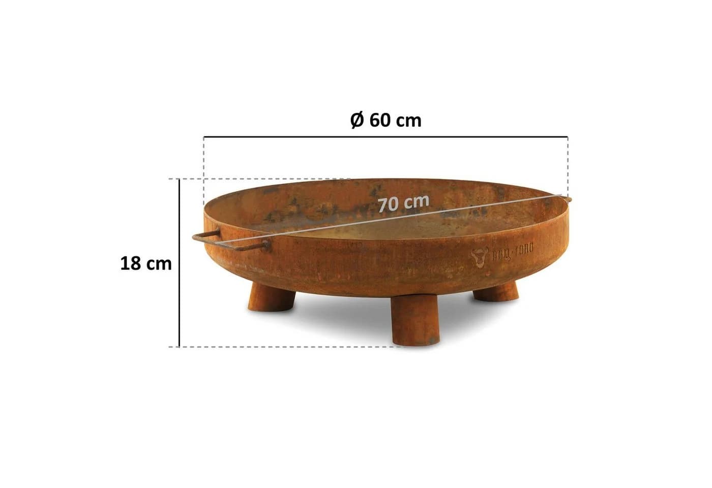 BBQ-Toro Feuerschale Ø 60 cm mit Deckel, Rostoptik, Outdoor Dreibein Feuerstelle - Bild 4