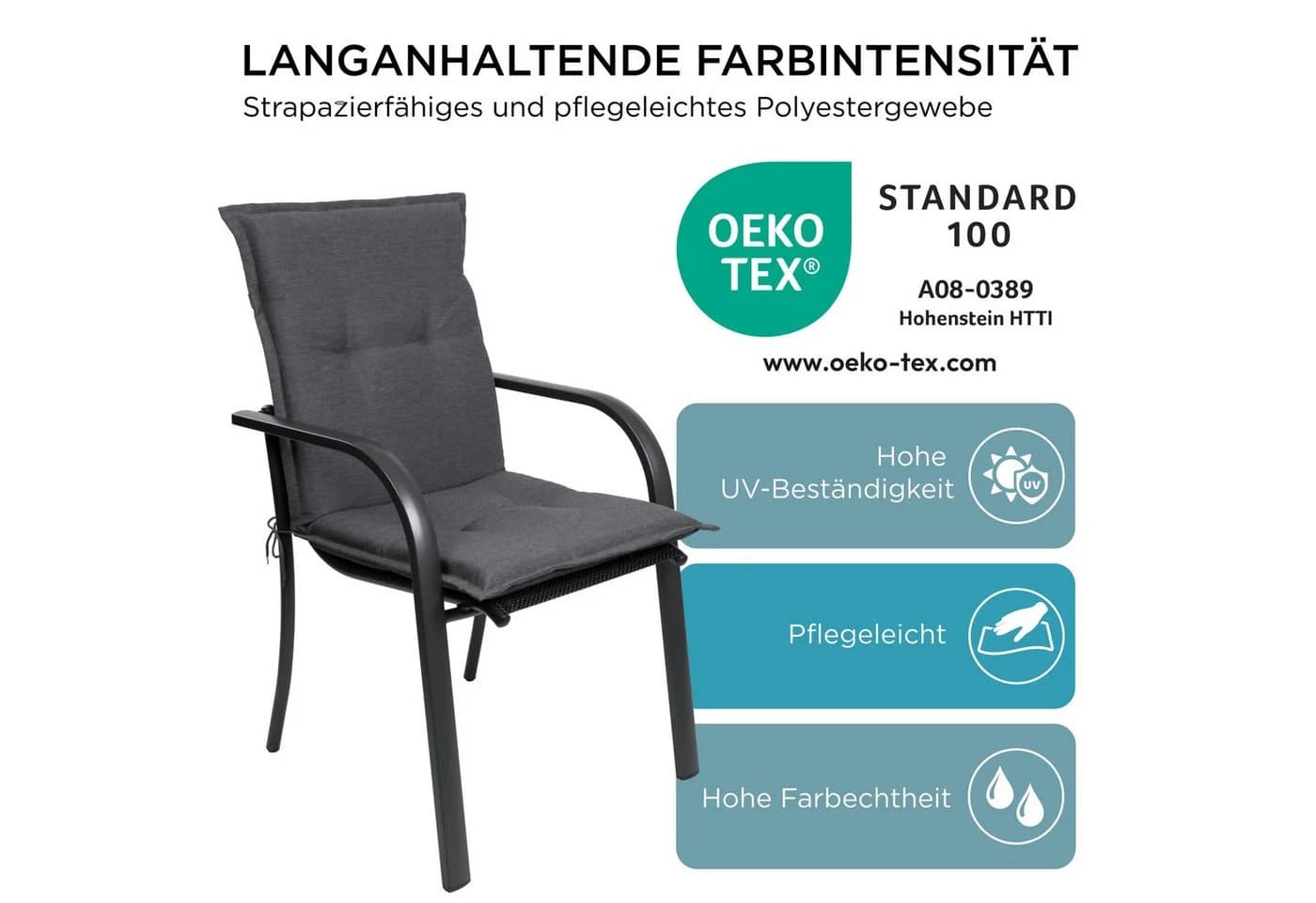 Gardisun Auflagekissen Gartenstuhl Anthrazit 6,5 cm Dicke