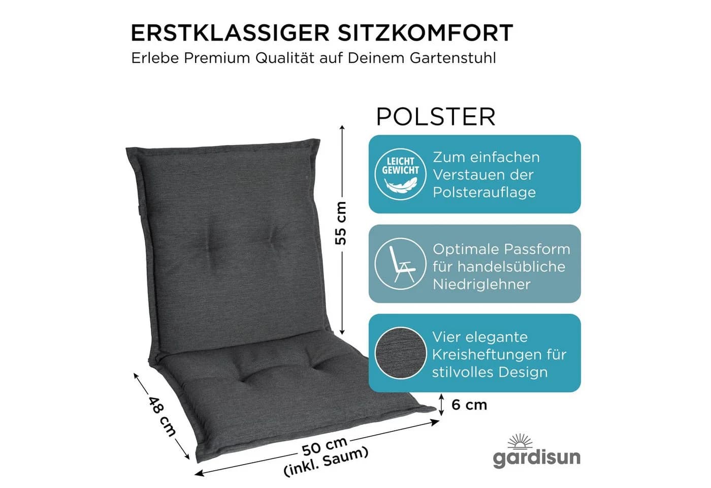 Gardisun Auflagekissen Gartenstuhl Anthrazit 6,5 cm Dicke - Bild 3