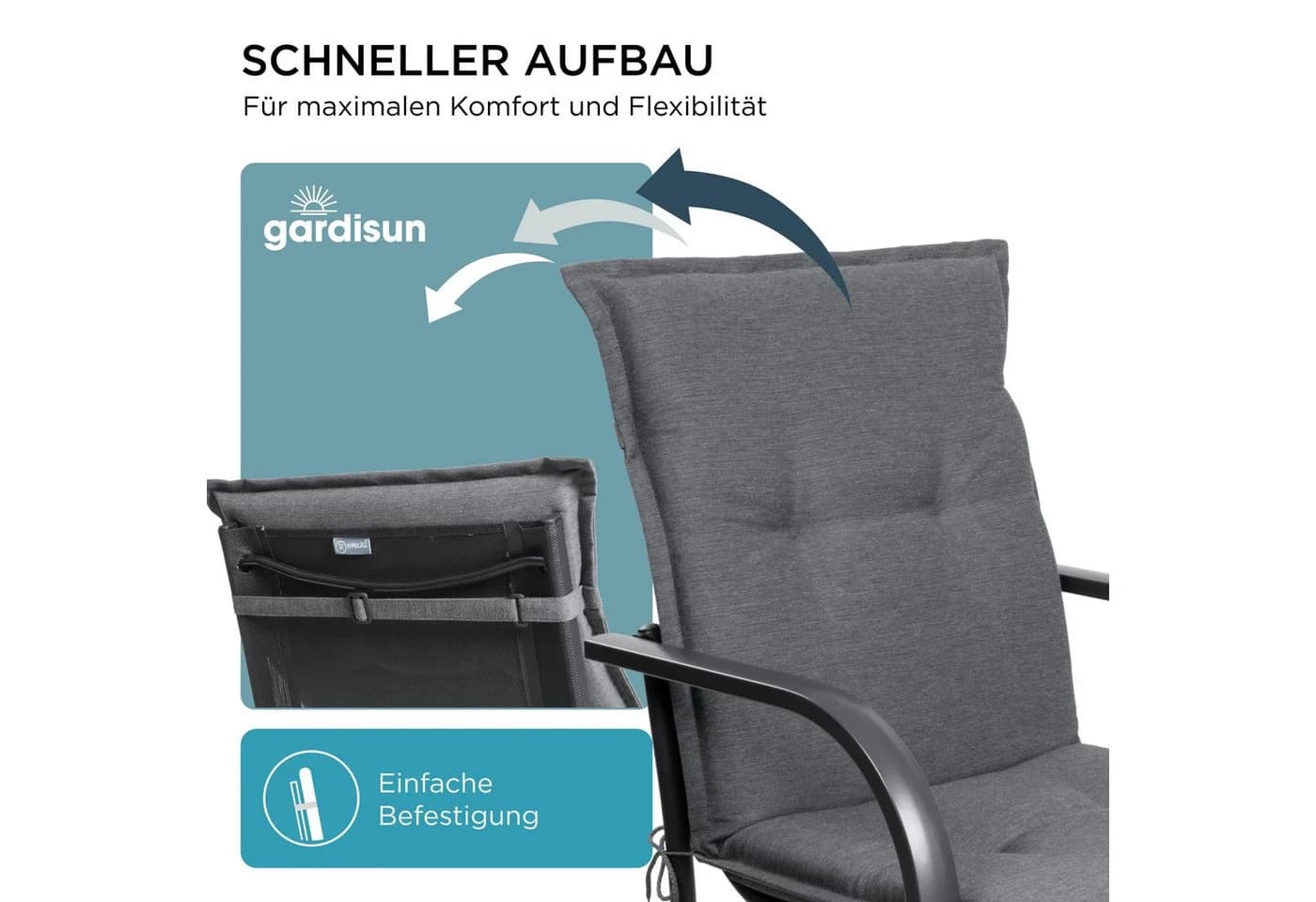 Gardisun Auflagekissen Gartenstuhl Anthrazit 6,5 cm Dicke - Bild 5