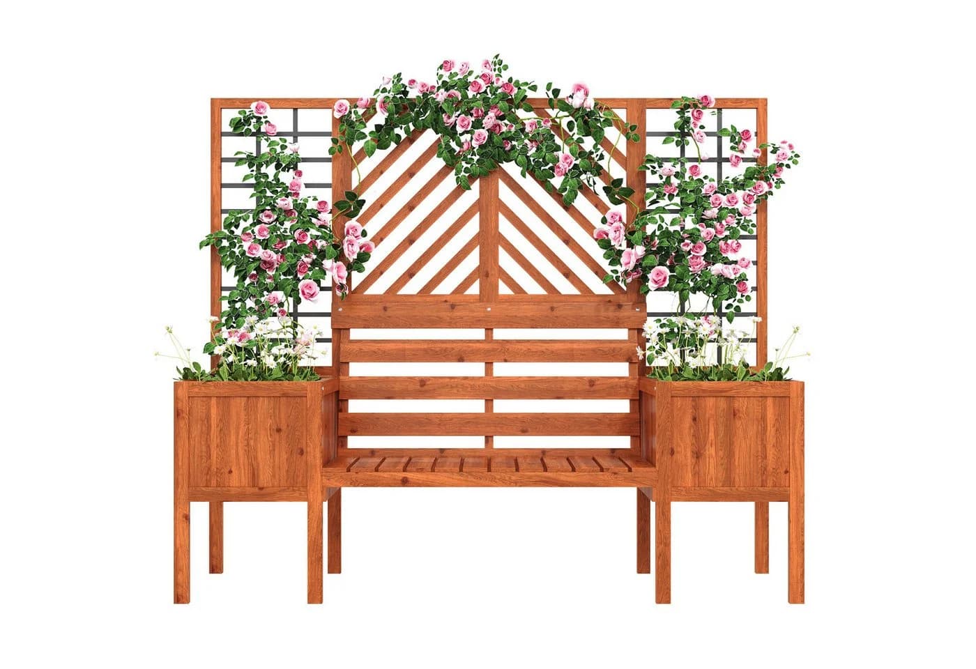 SOFTWEARY Spalier mit Blumenkasten und Sitzflächen, Massivholz Braun - Bild 2
