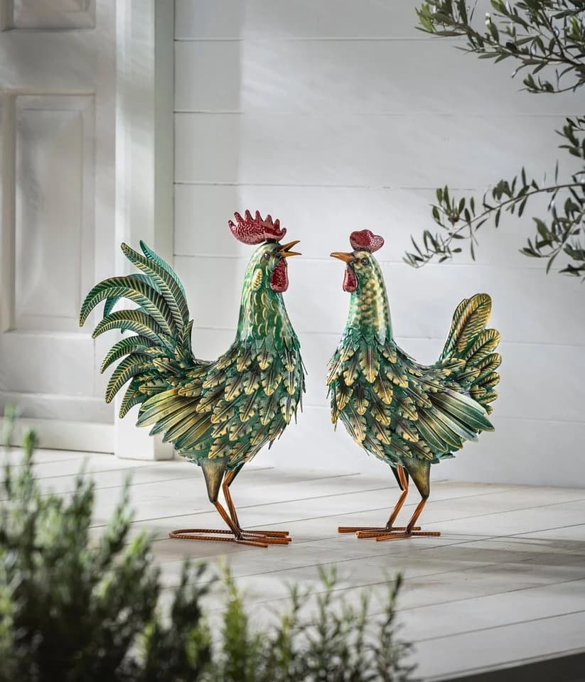 Dehner Gartenfigur Hahn/Huhn Grün/Gelb Eisen Handgefertigt - Bild 3