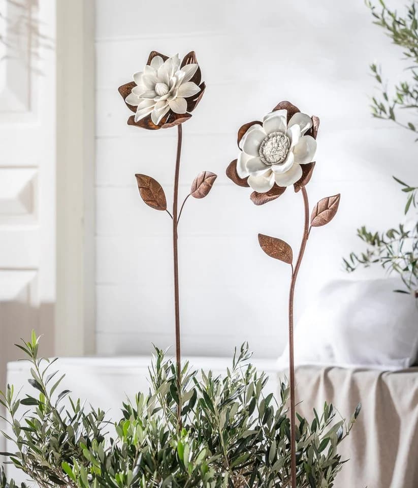 Dehner Gartenstecker Dekostab Blume Rostoptik Bronze Eisen Keramik - Bild 3