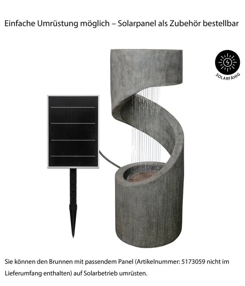 Dehner Gartenbrunnen Ronda mit LED Beleuchtung Polyresin Grau