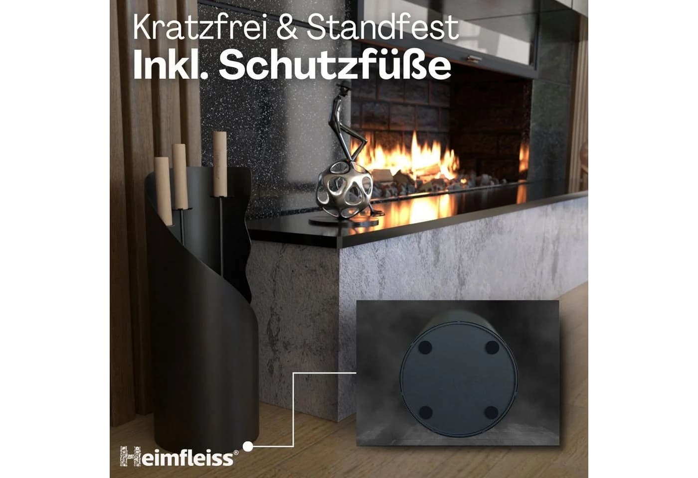 Heimfleiss® Kaminbesteck Modernes Kaminbesteck aus Stahl & Holz – 3-teilig oder 4-teilig, Elegantes Kaminzubehör mit Schaufel, Besen & Schürhaken, Stilvoll - Bild 5