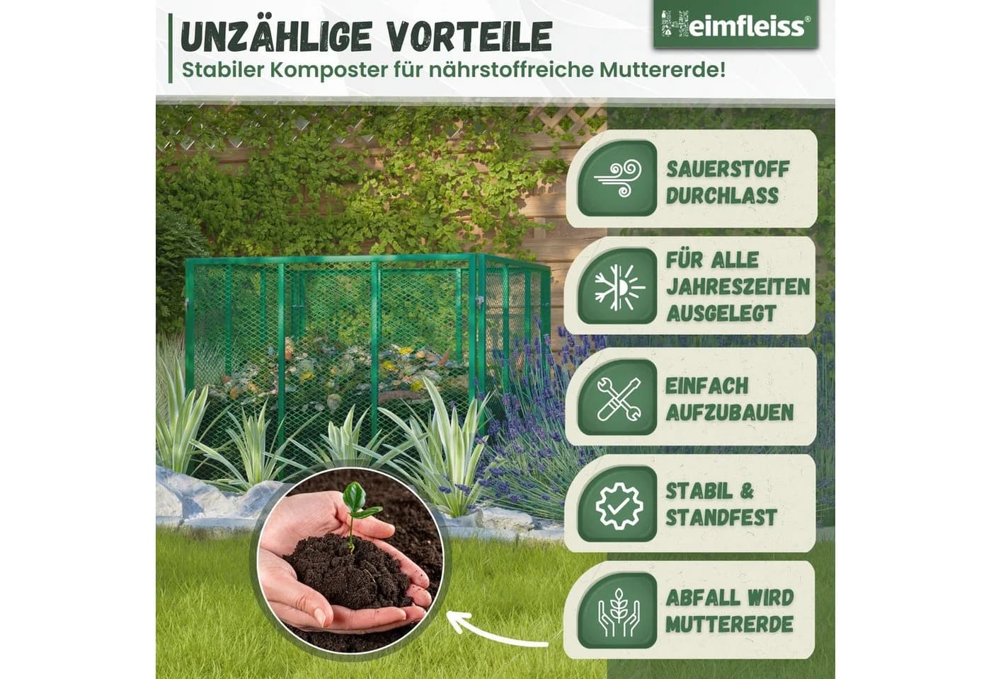 Heimfleiss® Metall Komposter 750L Verzinkt & Pulverbeschichtet