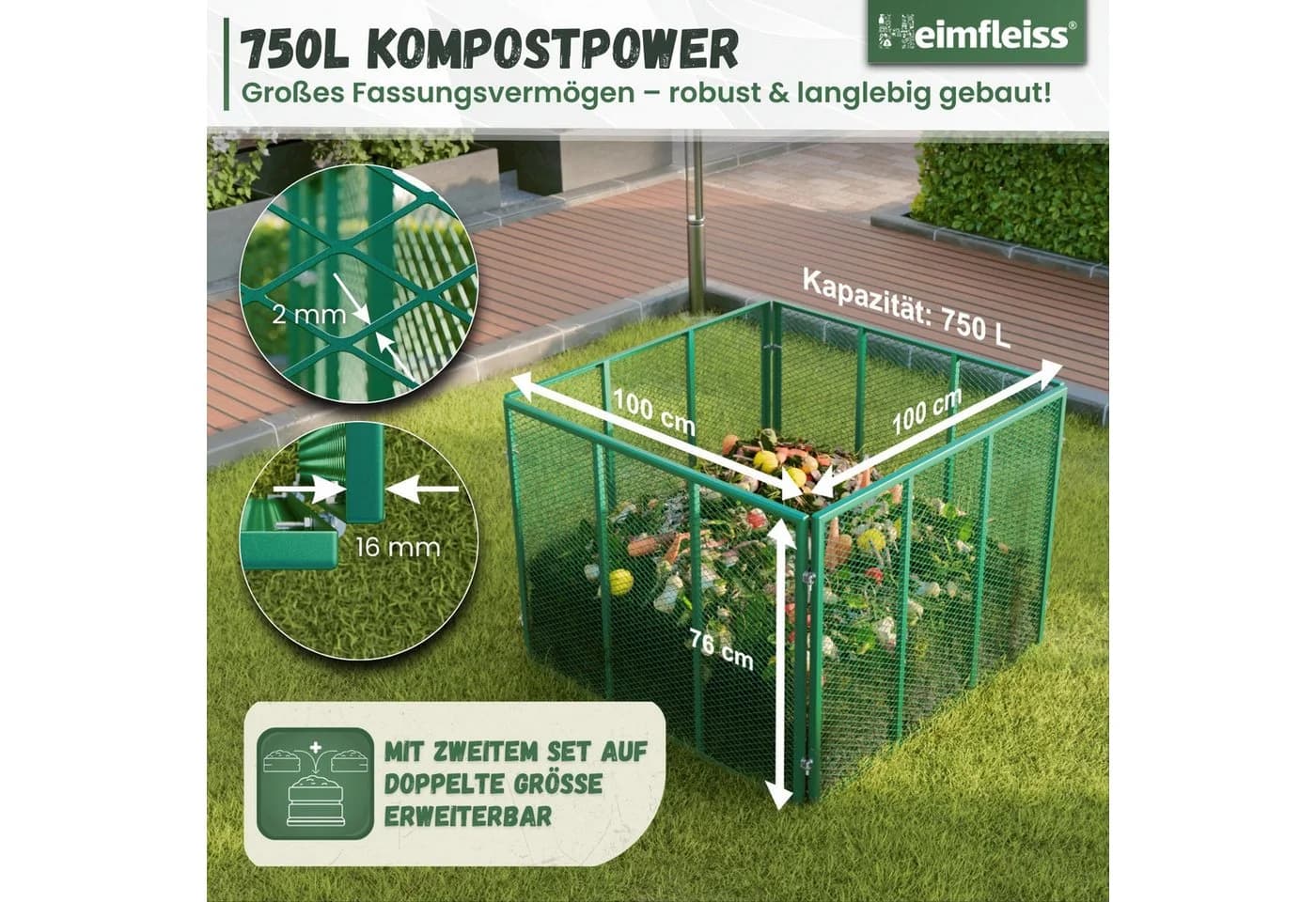 Heimfleiss® Metall Komposter 750L Verzinkt & Pulverbeschichtet - Bild 3