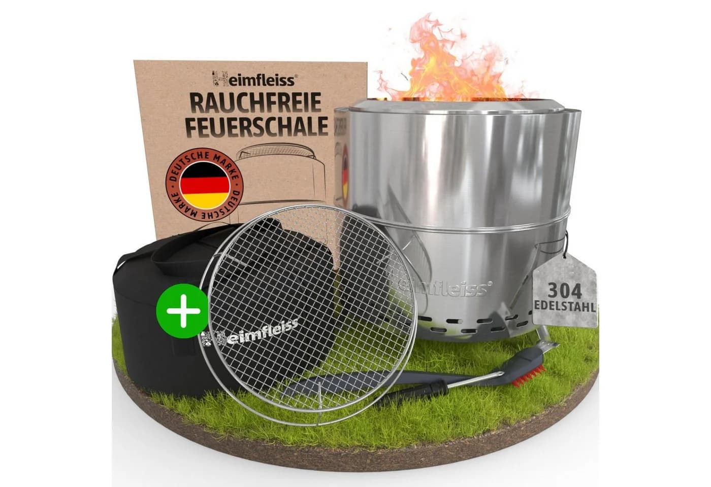 Heimfleiss® Feuerschale Rauchfrei Edelstahl Silber Ø50cm mit Grillrost - Bild 2