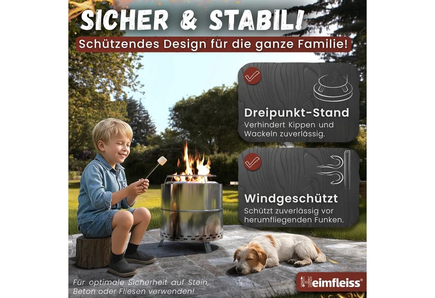 Heimfleiss® Feuerschale Rauchfrei Edelstahl Silber Ø50cm mit Grillrost - Bild 5