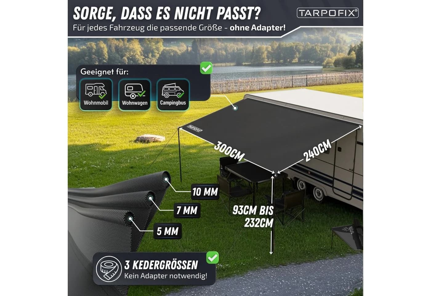 Tarpofix® Wohnwagen Sonnensegel mit Multikeder & LED-Lichterkette - Bild 3