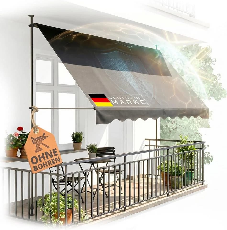 Heimfleiss Klemmmarkise Balkon ohne Bohren Sonnenschutz UPF 50+ Anthrazit - Bild 2