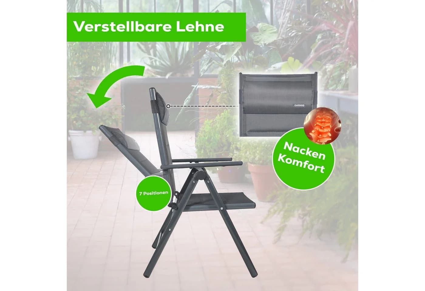 GARMIO Klappstuhl Gartenstuhl FLORENZ Aluminium Schwarz - Bild 2