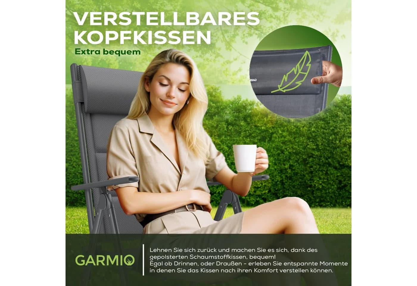 GARMIO Klappstuhl Gartenstuhl FLORENZ Aluminium Schwarz - Bild 5