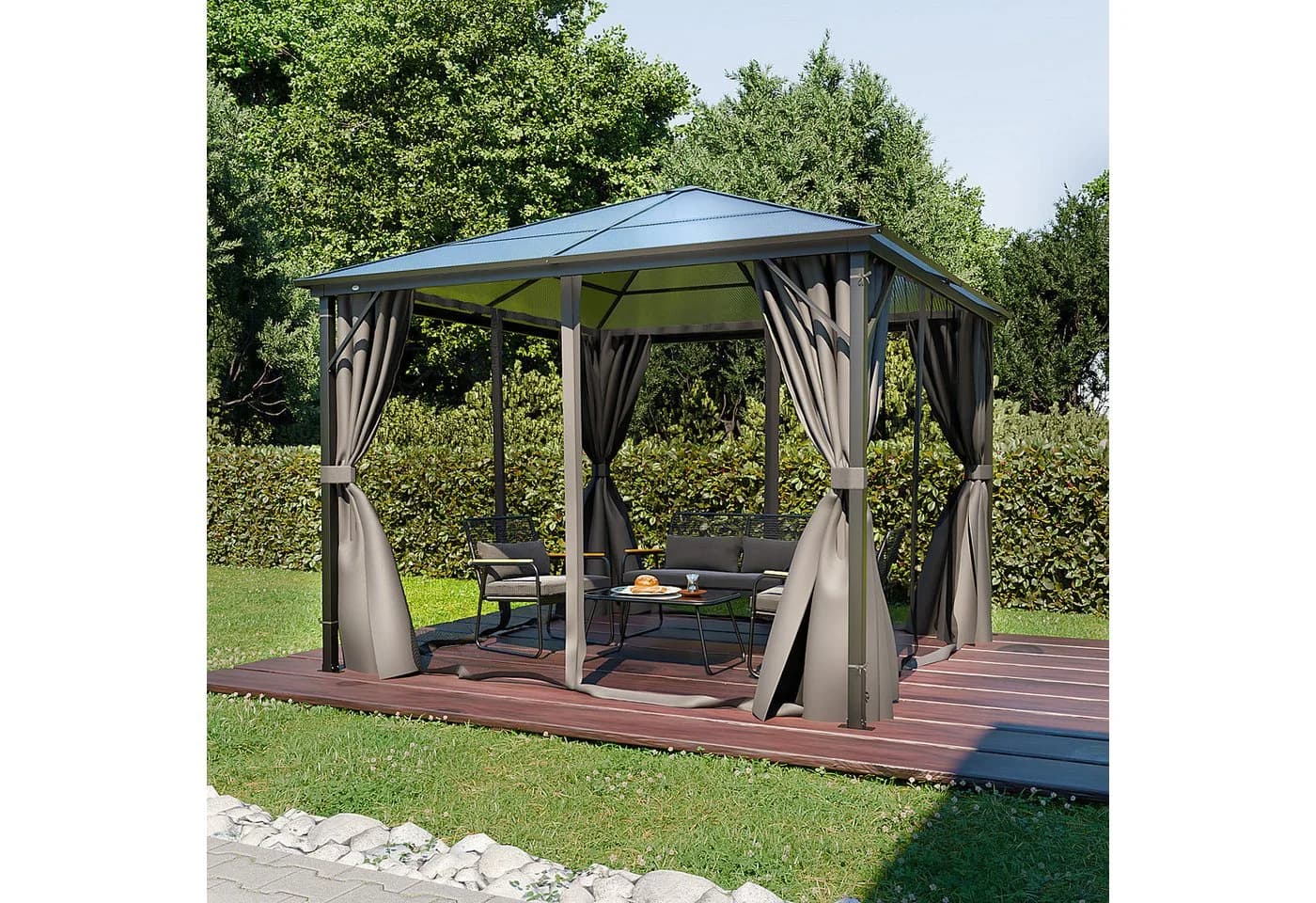 GARMIO® Pavillon 3x3m Garten Überdachung mit Polycarbonat-Dach & Moskitonetz - Bild 2