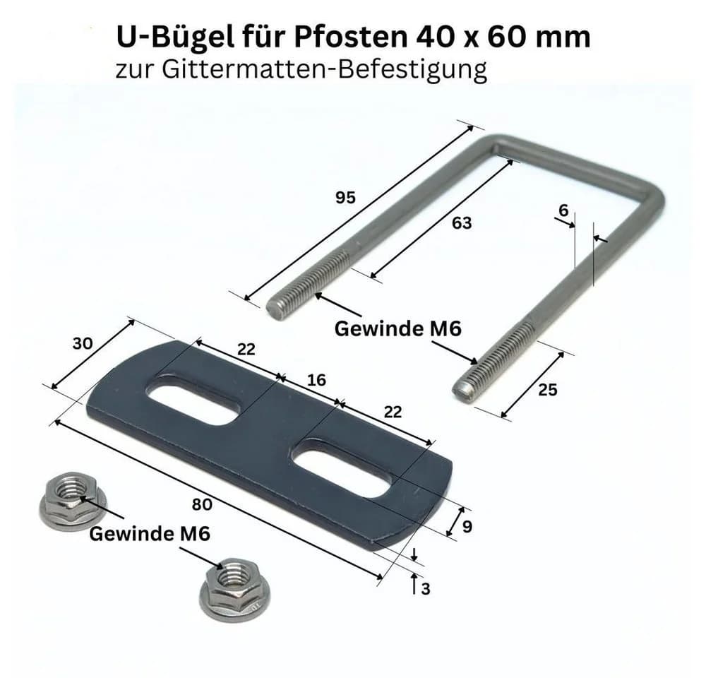 Zaunbauschrauben24 U-Bügel Anthrazit für Doppelstabmattenzaun 40x60mm - Bild 5