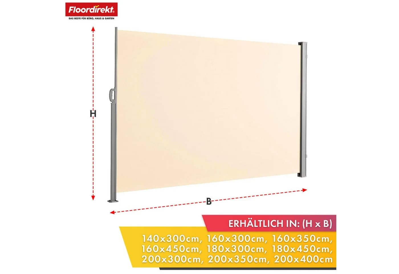 Floordirekt Seitenmarkise Aluminium Sichtschutz Sonnenschutz