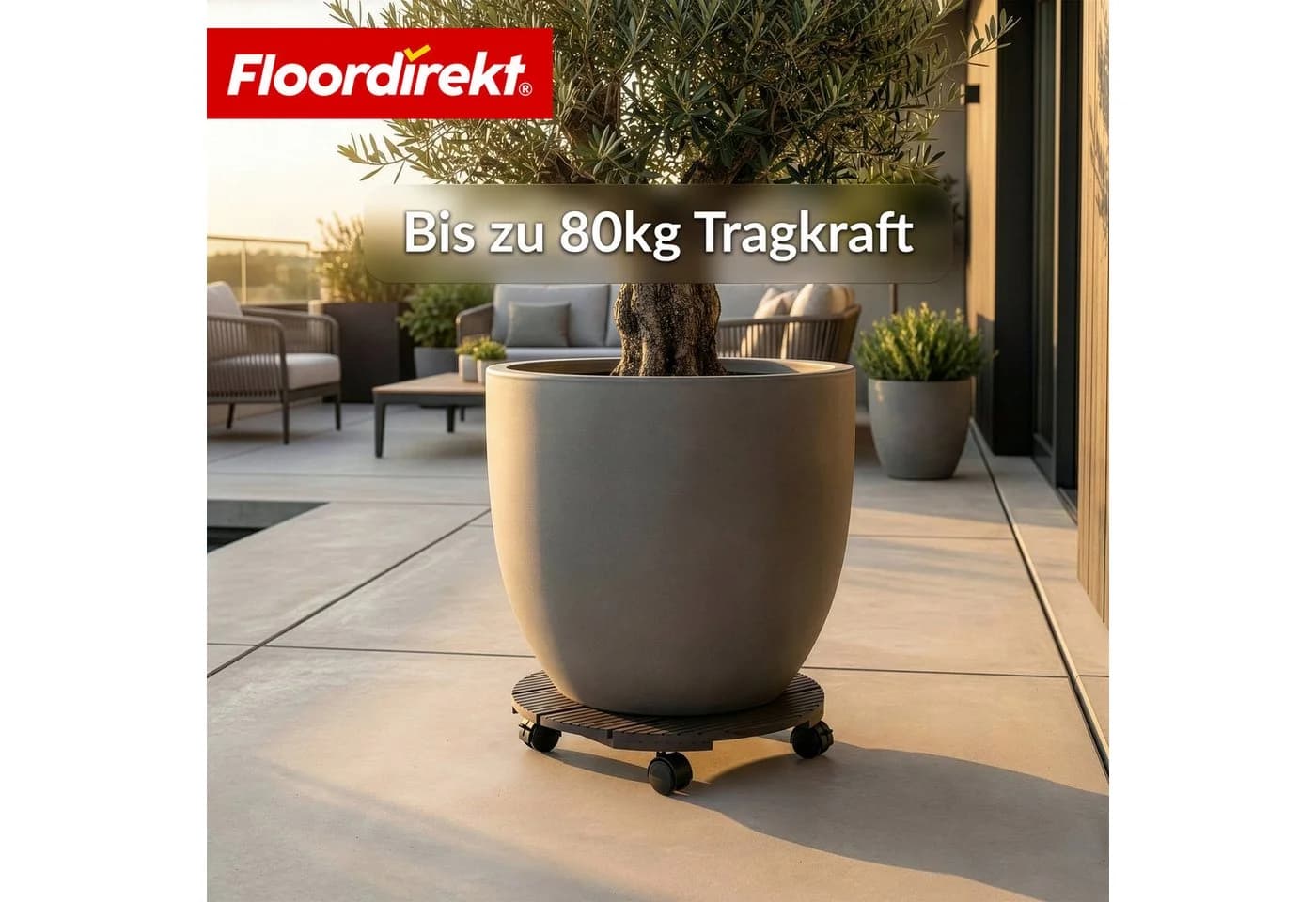 Floordirekt Pflanzenroller Countess WPC rund braun mit Bremse - Bild 5