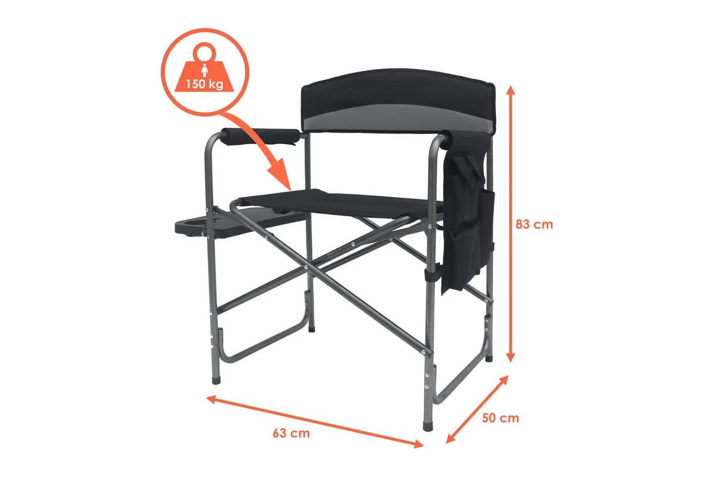 Spetebo Campingstuhl XXL mit Klapptisch & Taschen Schwarz