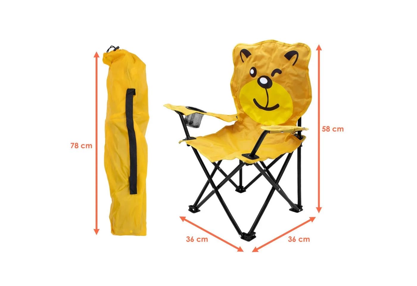 Spetebo Campingstuhl Kinder Campingstuhl mit Getränkehalter, Bär, Gelb