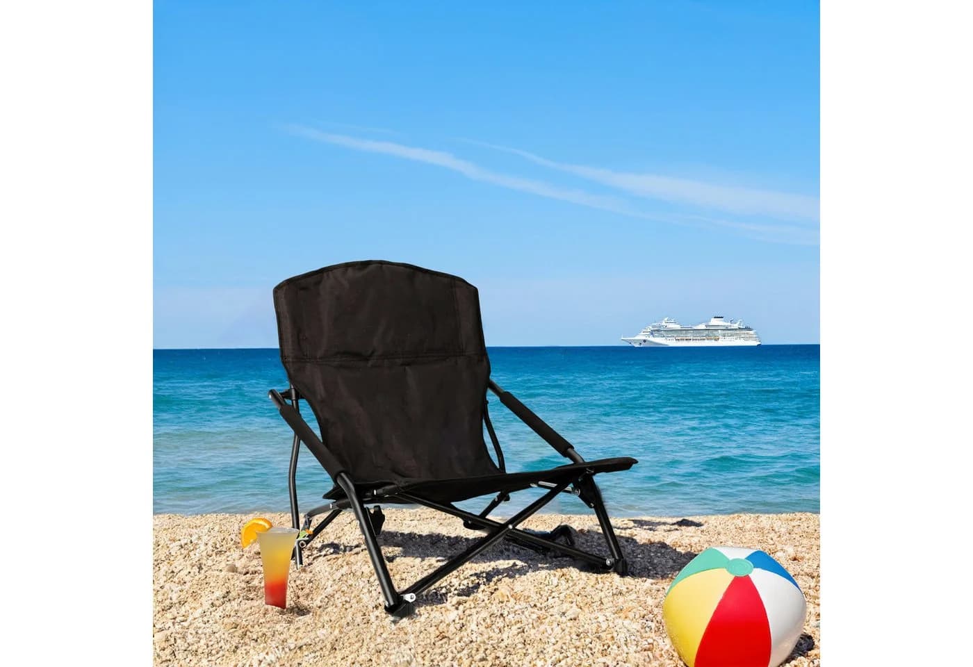 Spetebo Campingstuhl Strandstuhl Schwarz Klappbar mit Tragetasche - Bild 3