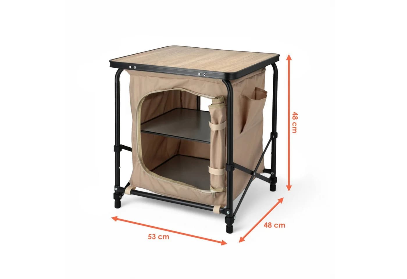 Spetebo 2-in-1 Campingtisch Stoff Campingschrank Beige Faltbar