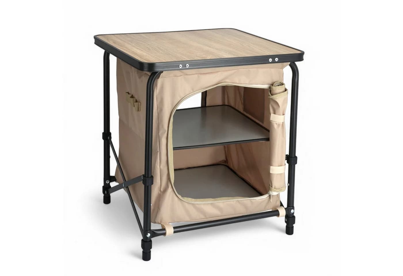 Spetebo 2-in-1 Campingtisch Stoff Campingschrank Beige Faltbar - Bild 2
