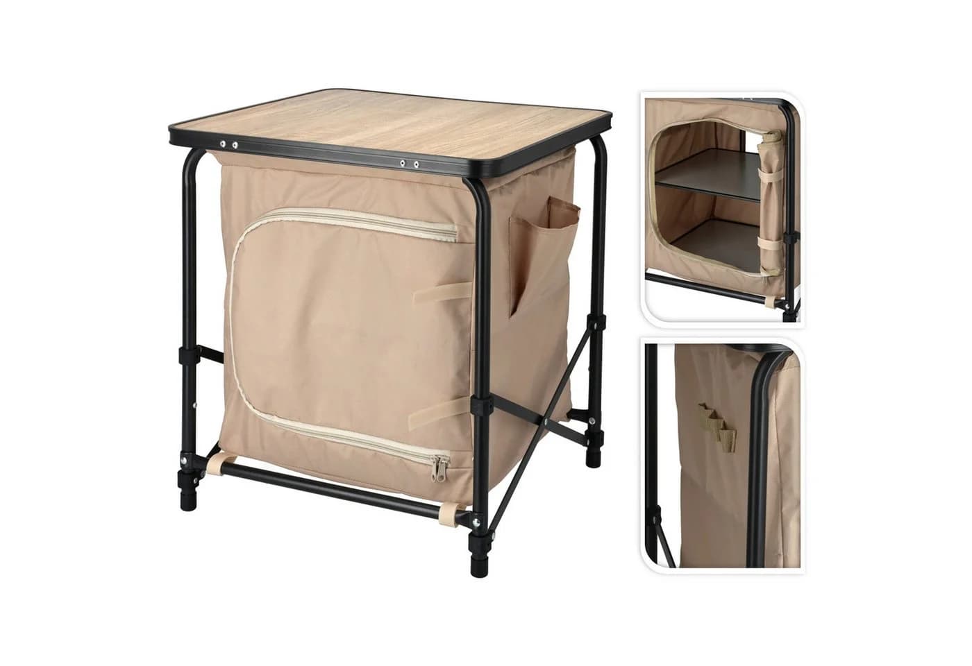 Spetebo 2-in-1 Campingtisch Stoff Campingschrank Beige Faltbar - Bild 4