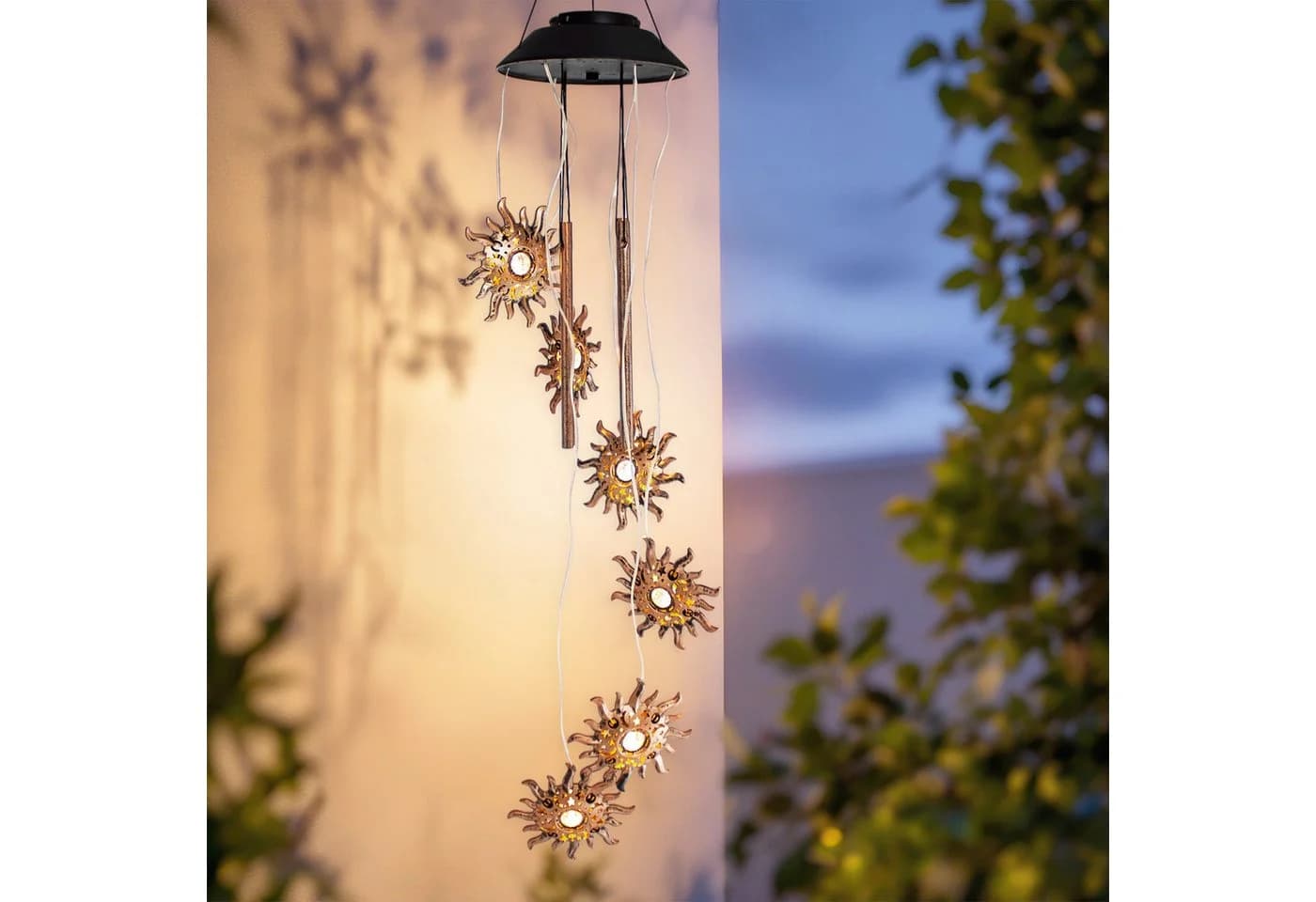 Spetebo Windspiel LED Solar Lichtspiel 75cm - 6 Sonnen & Klangstäbe - Bild 2