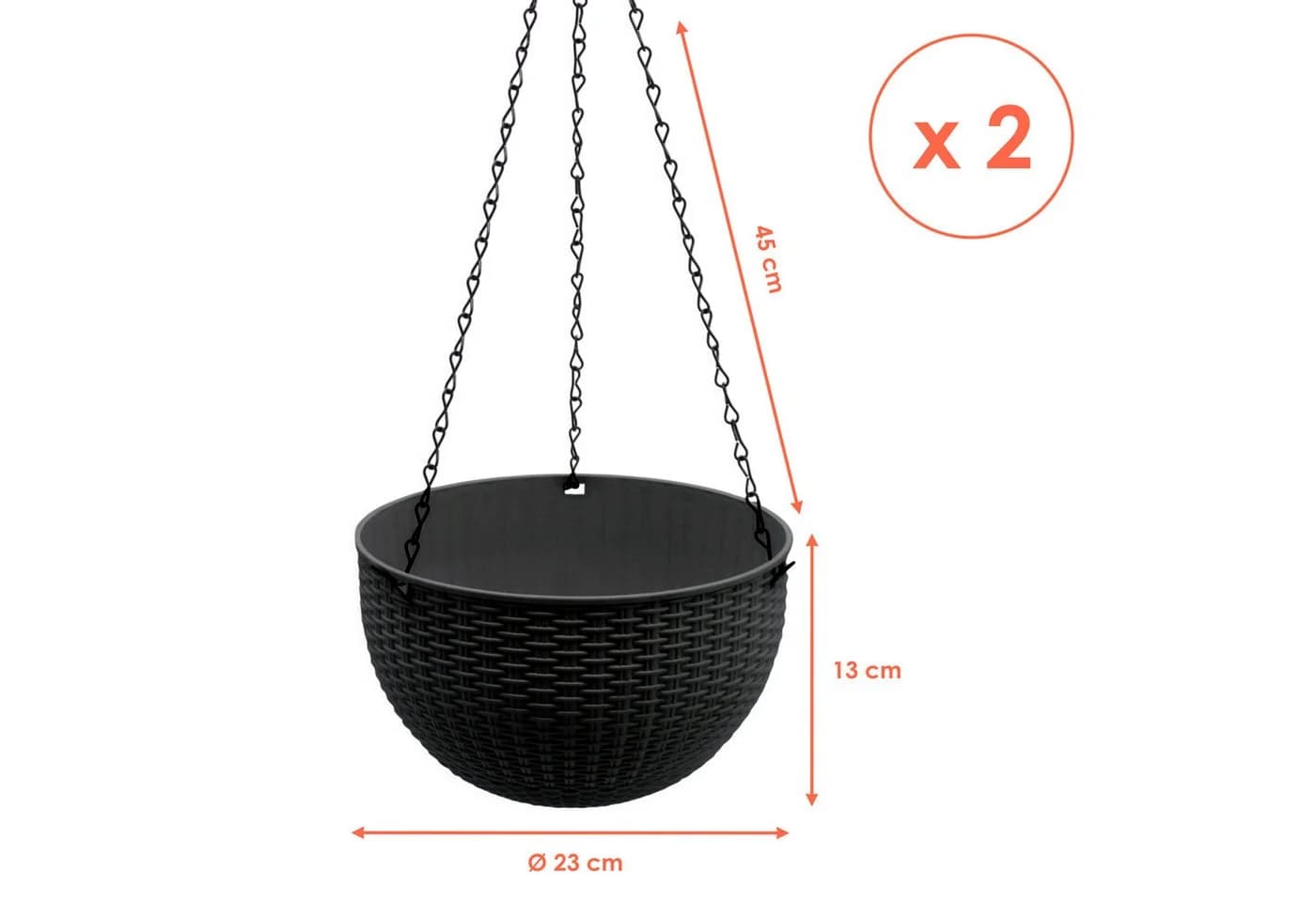 Spetebo Blumenampel Rattan Optik Anthrazit 23cm - 2er Set