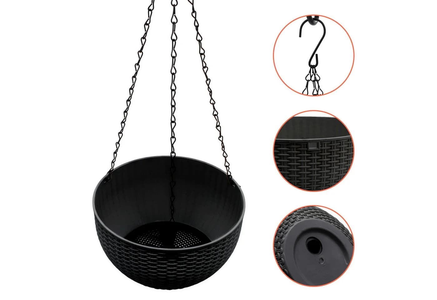 Spetebo Blumenampel Rattan Optik Anthrazit 23cm - 2er Set - Bild 3