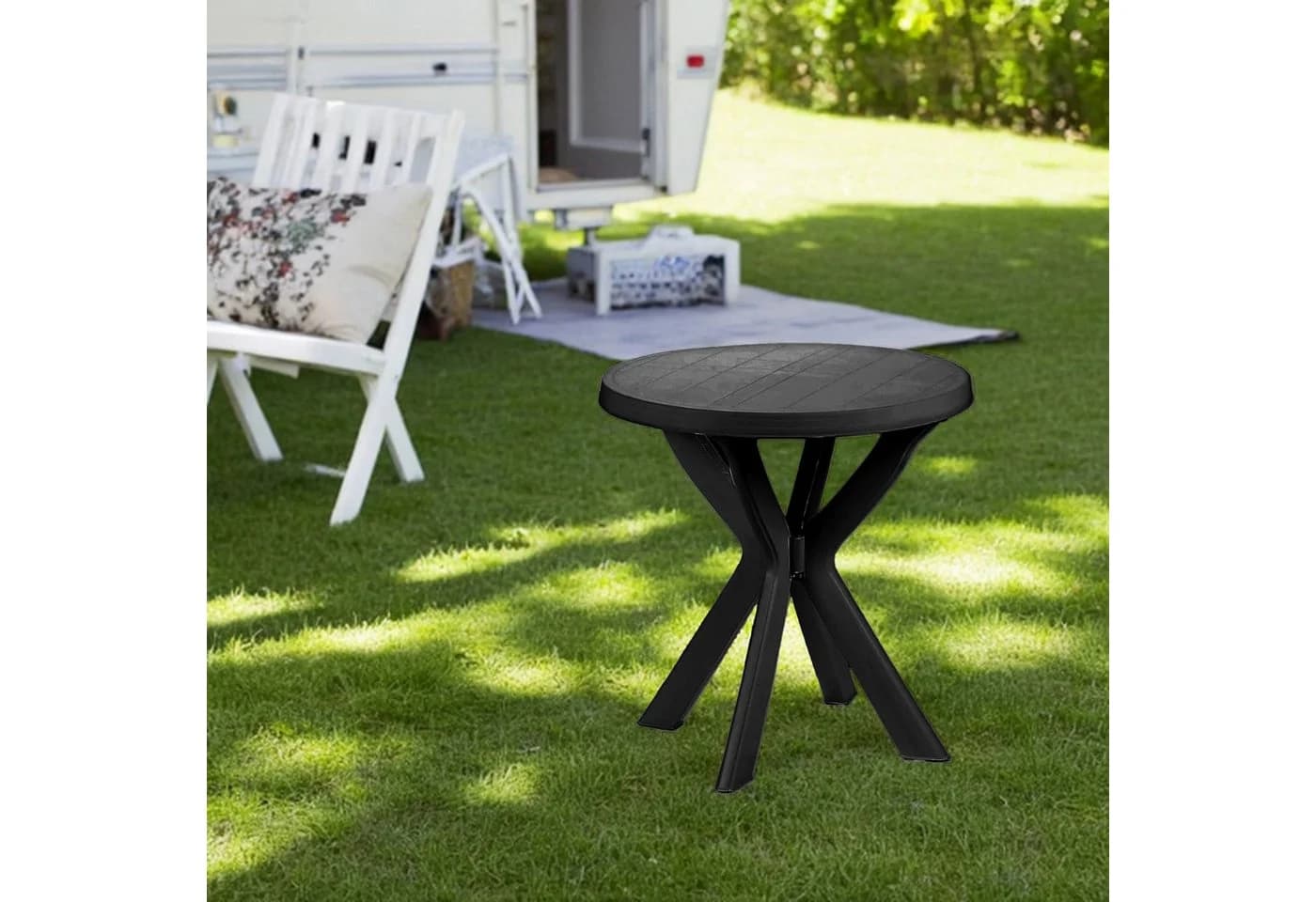 Spetebo Gartentisch rund anthrazit Kunststoff - Bild 5