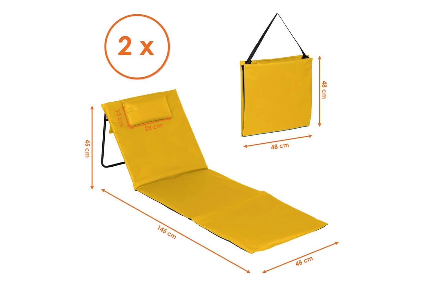 Spetebo Strandmatte 2er Set Klappbar mit verstellbarer Rückenlehne Gelb
