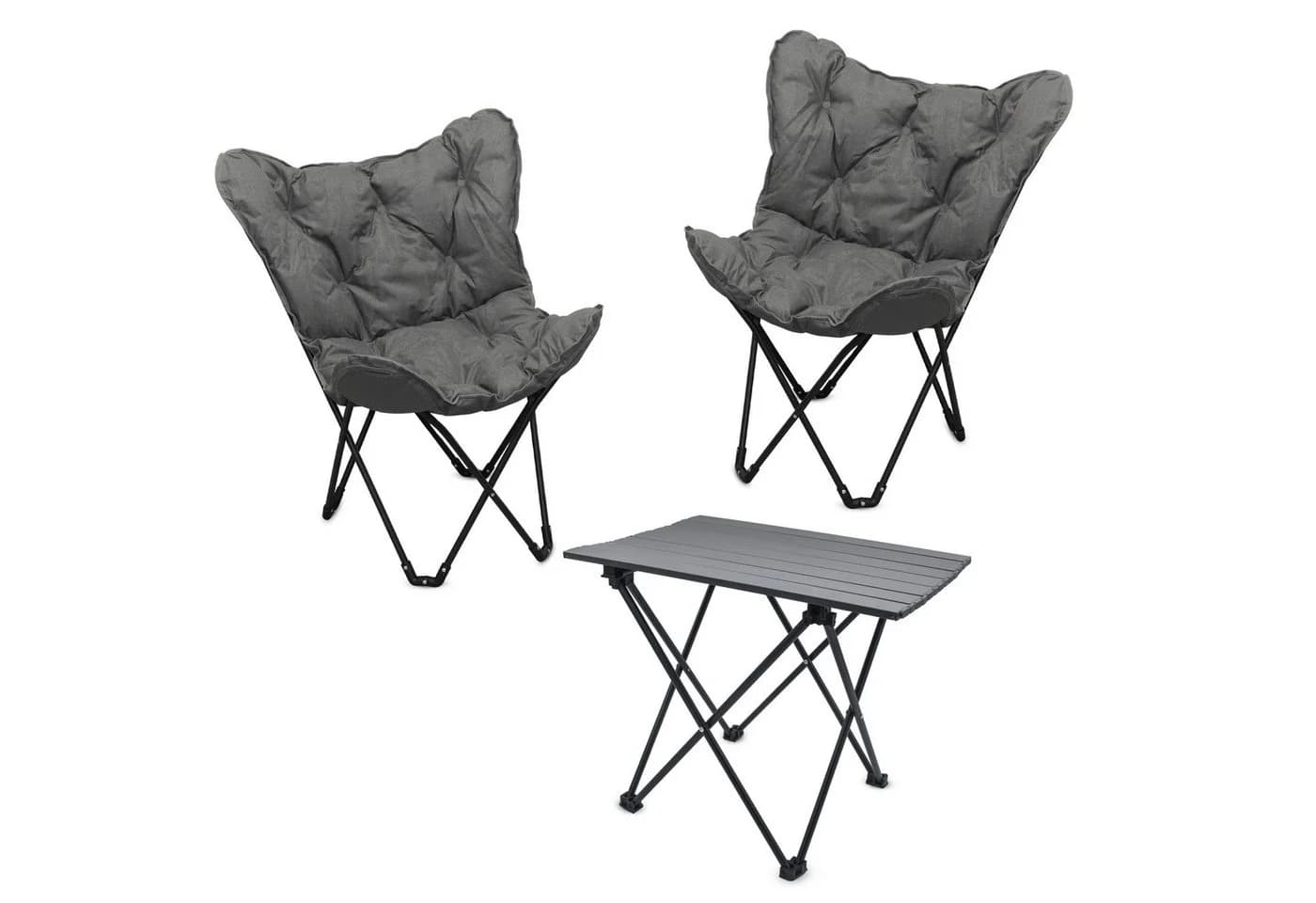 Spetebo Camping Sitzgruppe 3-tlg. mit Aluminium Klapptisch Grau - Bild 2