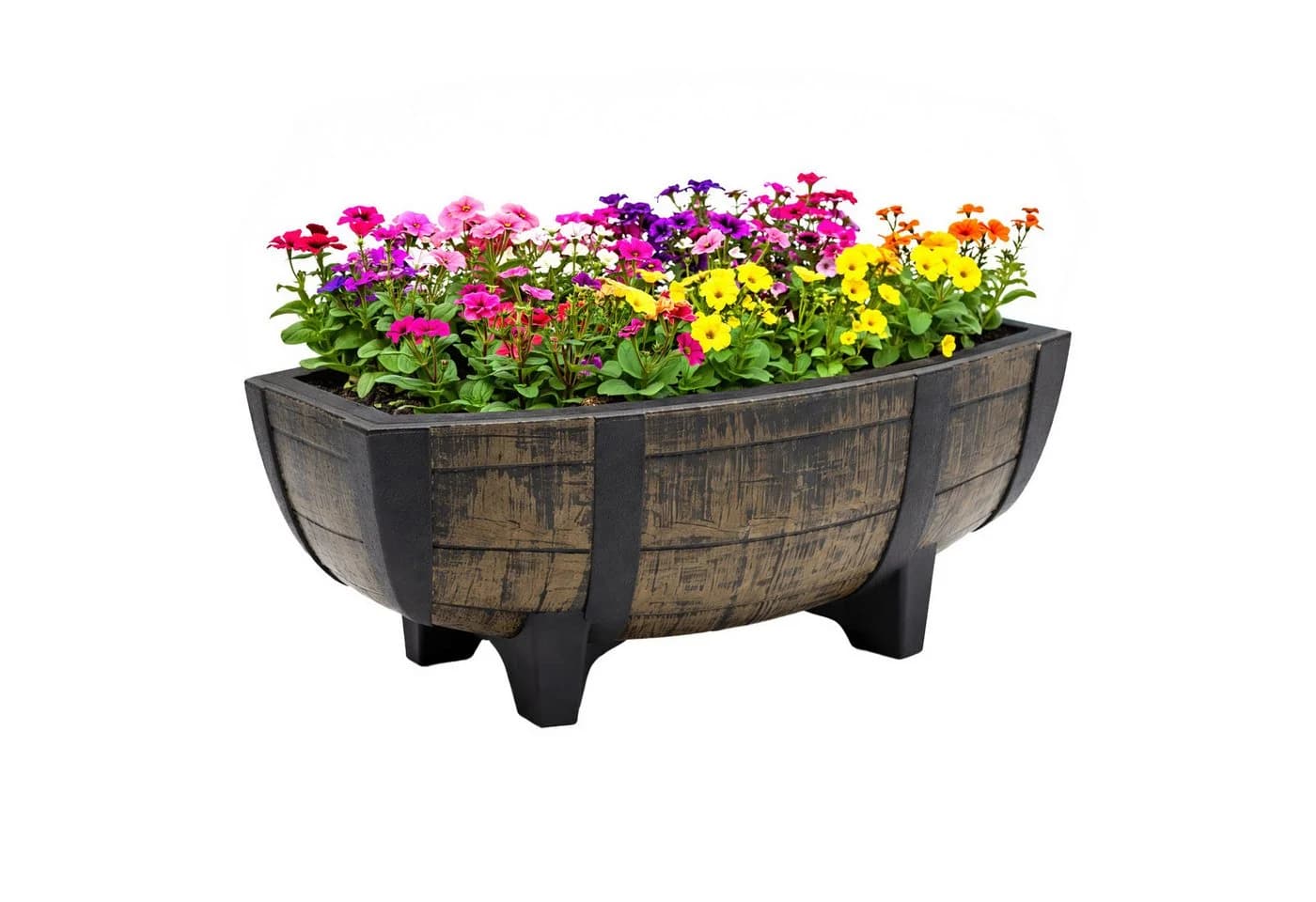 Spetebo Blumentopf Eichenfass Optik Kunststoff Braun Drainage - Bild 2